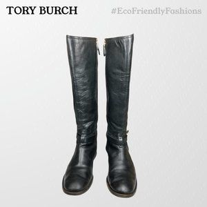 Tory Burch Women's Black Leather Zip Knee High Tall Riding Boots Size 10 M